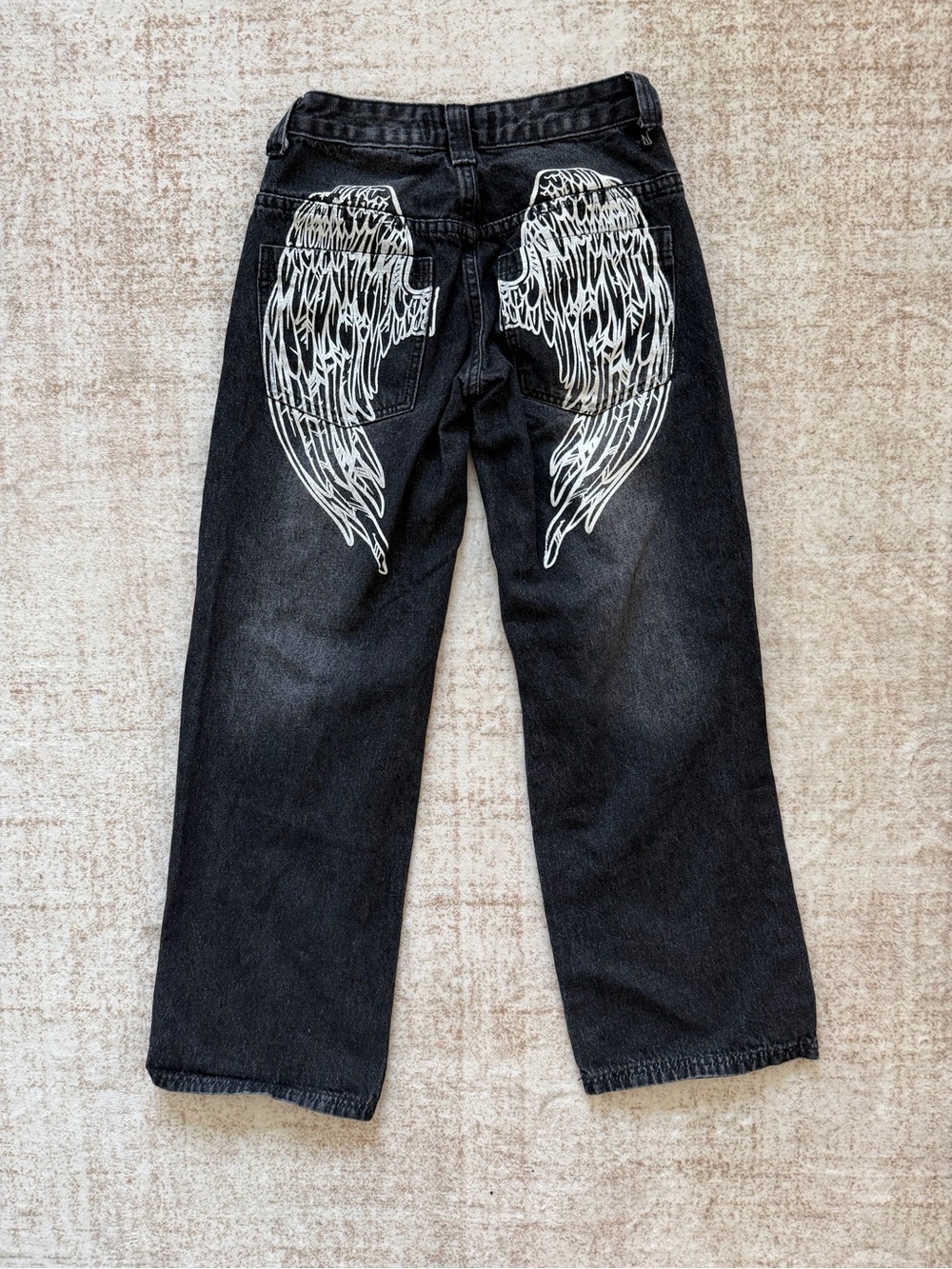 Disclosure Wide Leg Black Angel Wings Print Jeans Sz 1/25 Y2K Grunge